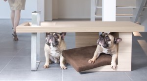 Tavolato : Une table basse qui devient un abri pour votre animal de compagnie en vous permettant de recevoir vos invités en toute élégance.