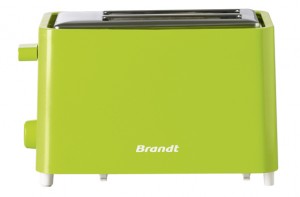 Grille-pain, 2 fentes, Brandt, puissance 750 watts, 6 niveaux de brunissage, remontée extra haute, parois froides, vert, 20,15 €.