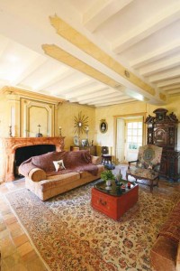 Dans ce salon, la décoration est superbe et le faux marbre omniprésent sur les boiseries et la cheminée. 